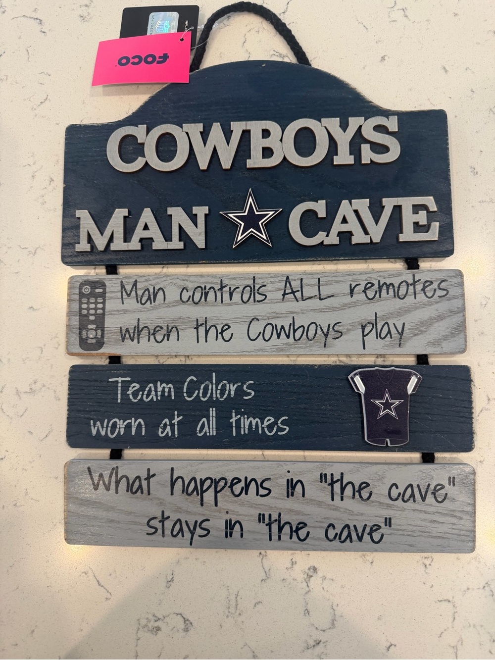 NFL Cowboys Rustic Man Cave Wall Plaque - Navy and Gray